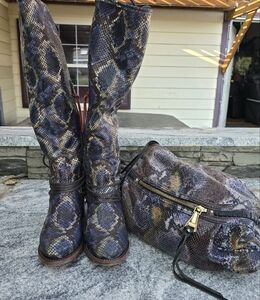 Freebird Blue Snakeskin Pattern Boots, Bag Has Sold